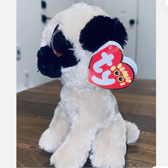 NEW RARE RETIRED 2013 TY BEANIE BOO BOOS PUGSLY PUG DOG 6" PLUSH GLITTER EYES - Picture 2 of 5